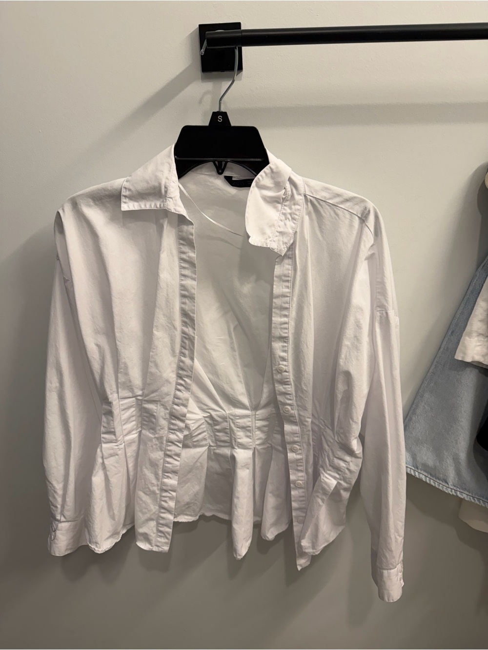 Zara White Corset Waist Poplin Button Up Shirt Size Small